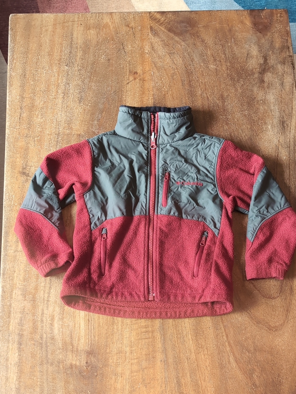 Columbia Kids Maroon and Gray Panel Fleece Jacket T4